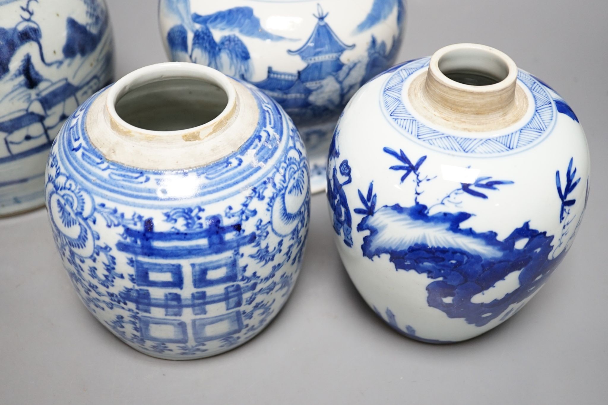 Four Chinese blue and white jars, 19th century and later